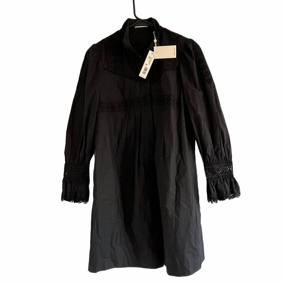 Rebecca Taylor Applique Lace Long Sleeve Poplin Dress Size 0 NWT Black - Picture 4 of 12